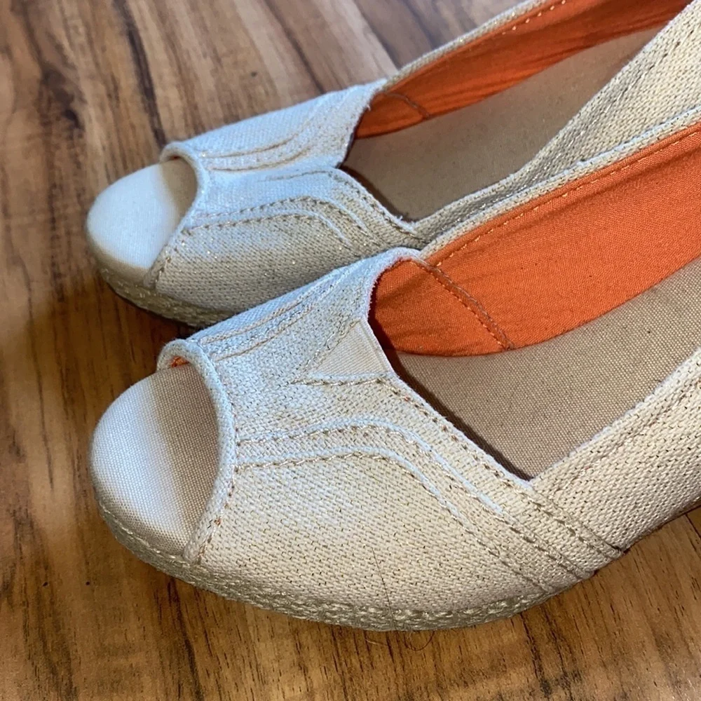 Sonoma cork wedges tan and shimmer gold open peep toe